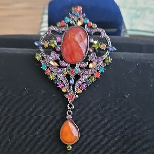Vintage Multicolor Gemstone Brooch